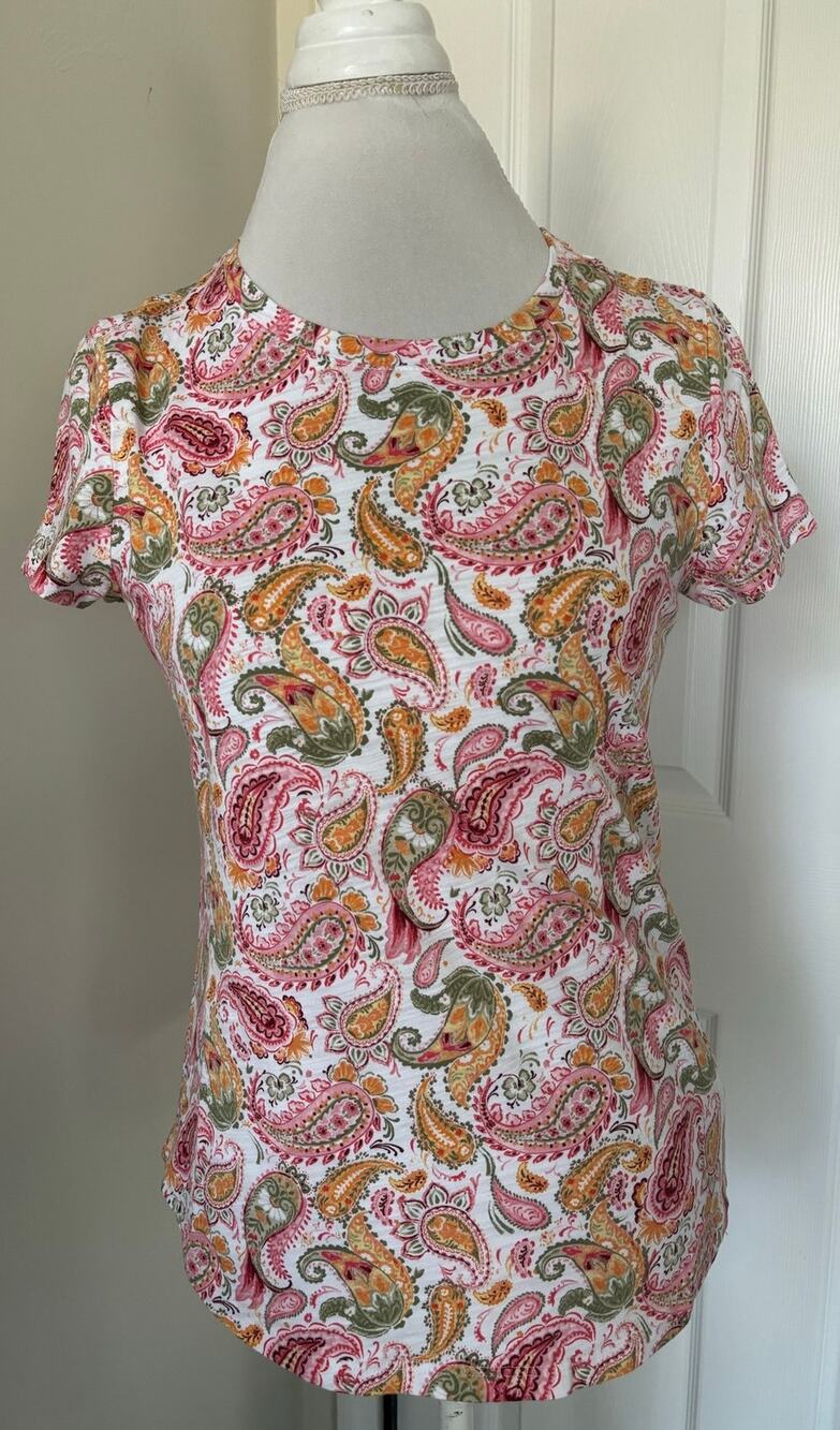 Blue Sol Paisley Floral Print Medium T-Shirt Pink Coral